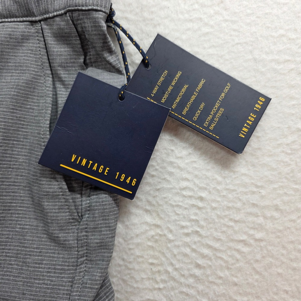 Vintage 1946 Golf Shorts Mens 38 Grey Performance Stretch Micro Stripe New - Picture 5 of 12